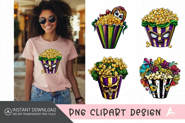 Watercolor Mardi Gras Popcorn Clipart