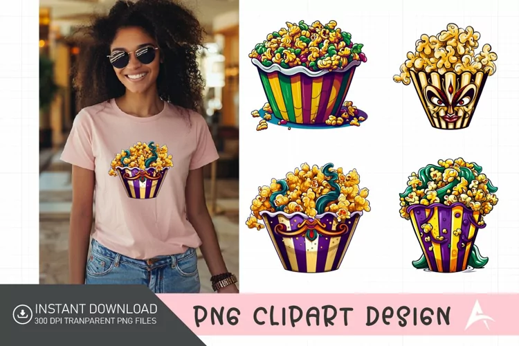 Watercolor Mardi Gras Popcorn Clipart PNG