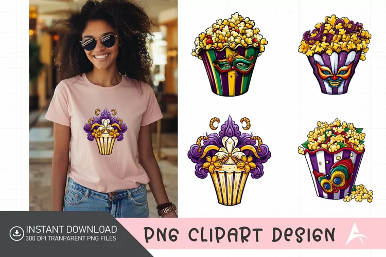 Watercolor Mardi Gras Popcorn Clipart Fun