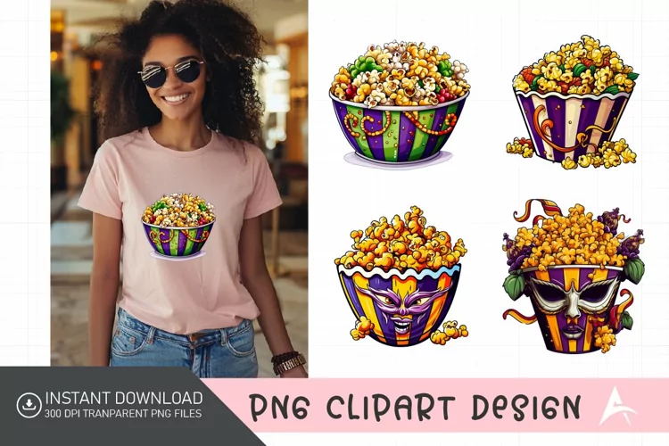 Watercolor Mardi Gras Popcorn Illustration Clipart