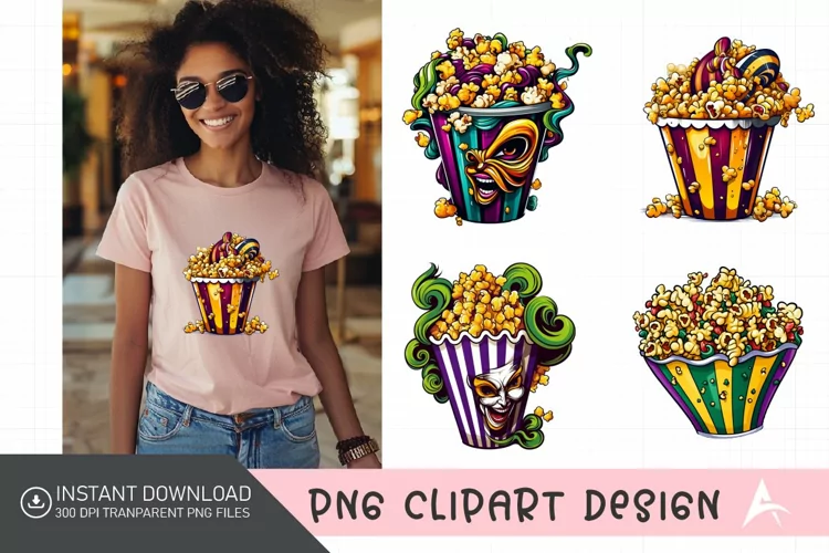 Watercolor Mardi Gras Popcorn Clipart