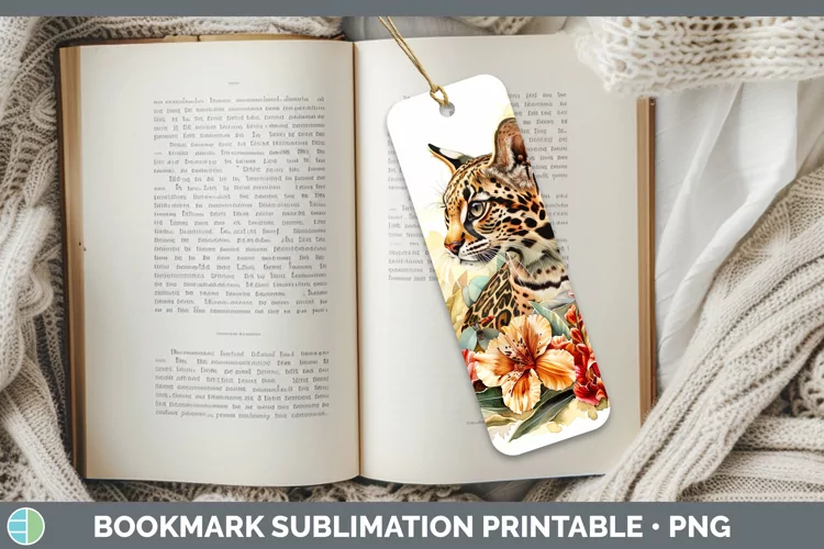 Watercolor Margay Cat Bookmark Sublimation Printable Designs