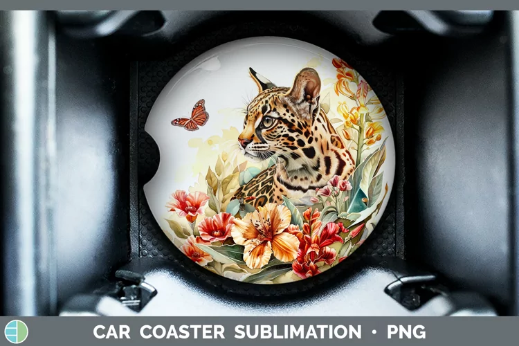 Watercolor Margay Cat Car Coaster Sublimation Coaster Design