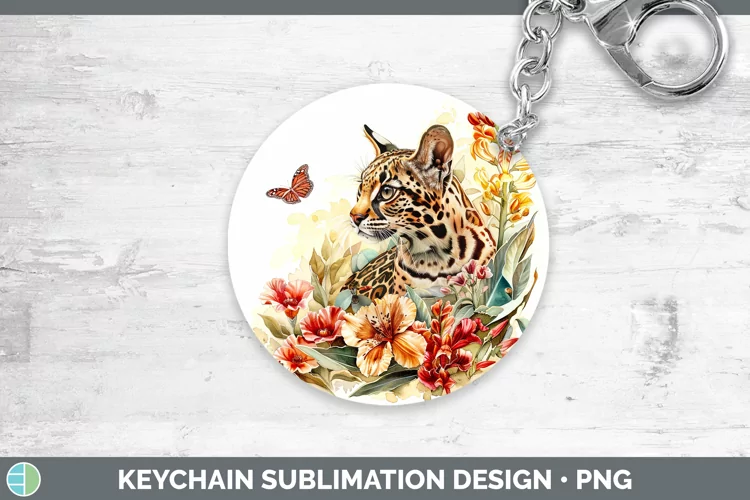 Watercolor Margay Cat Keychain Sublimation Keyring Designs
