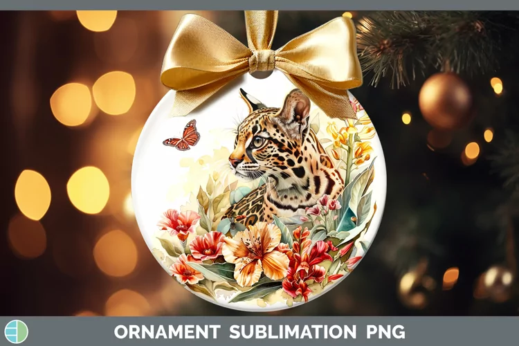 Watercolor Margay Cat Ornament Sublimation Bauble Designs