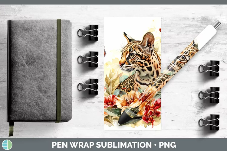 Watercolor Margay Cat Pen Wrap Sublimation Epoxy Pen Designs