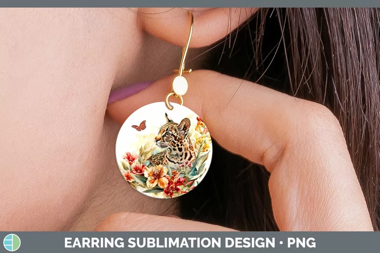 Watercolor Margay Cat Round Earrings Sublimation Earrings De