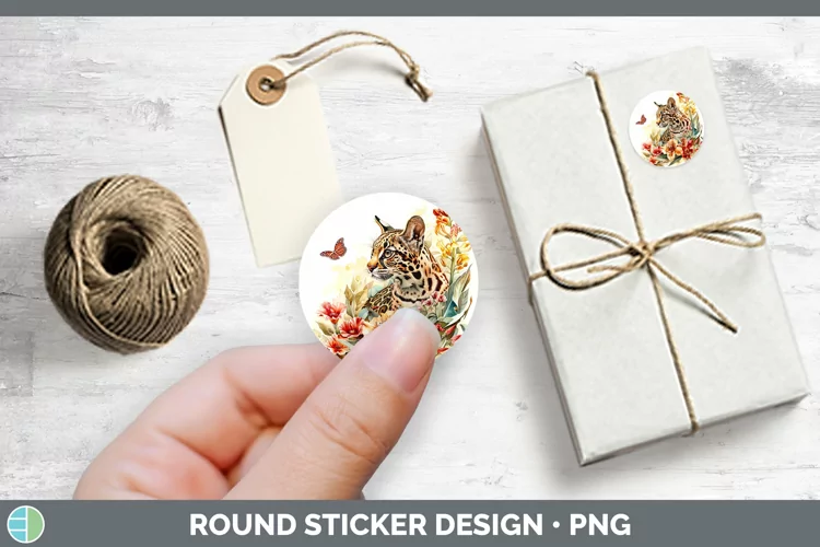 Watercolor Margay Cat Stickers | Round Labels Designs