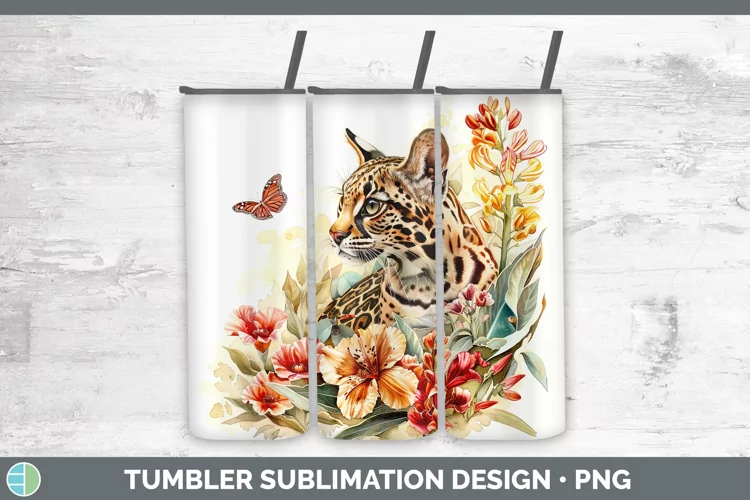 Watercolor Margay Cat Tumbler Sublimation 20 oz Skinny Tumbl