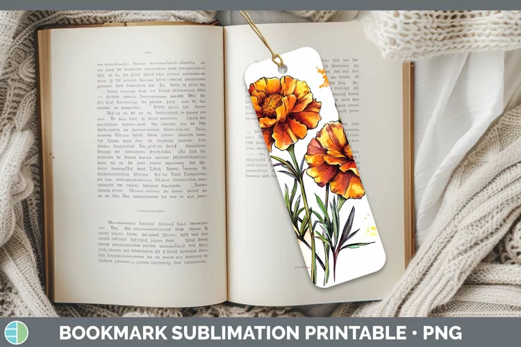 Watercolor Marigold Bookmark Sublimation Printable Designs