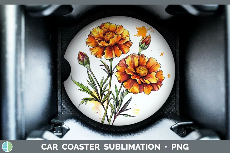 Watercolor Marigold Car Coaster Sublimation Designs