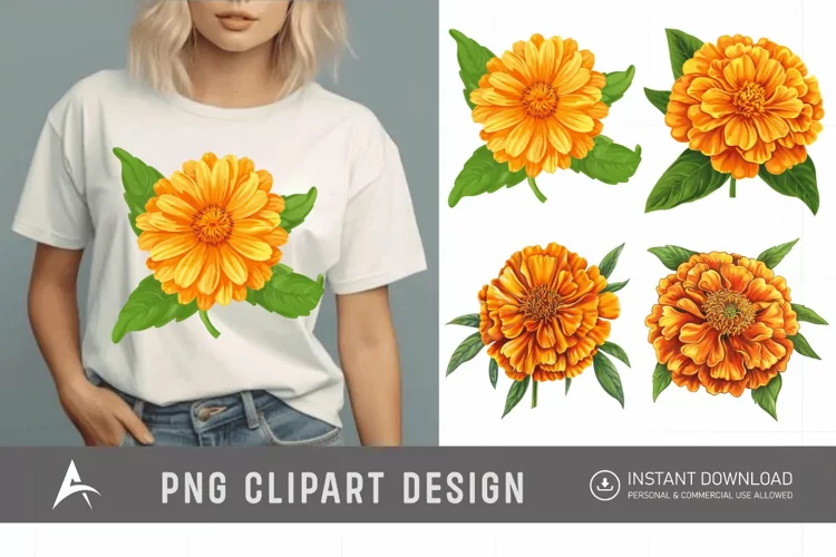 Watercolor Marigold Flower Clipart