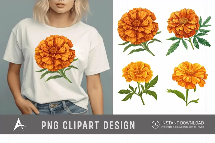Watercolor Marigold Flower Clipart
