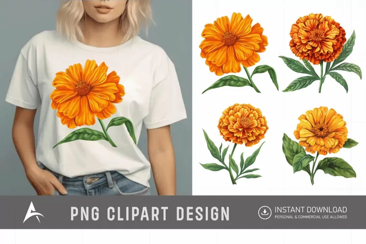 Watercolor Marigold Flower Clipart