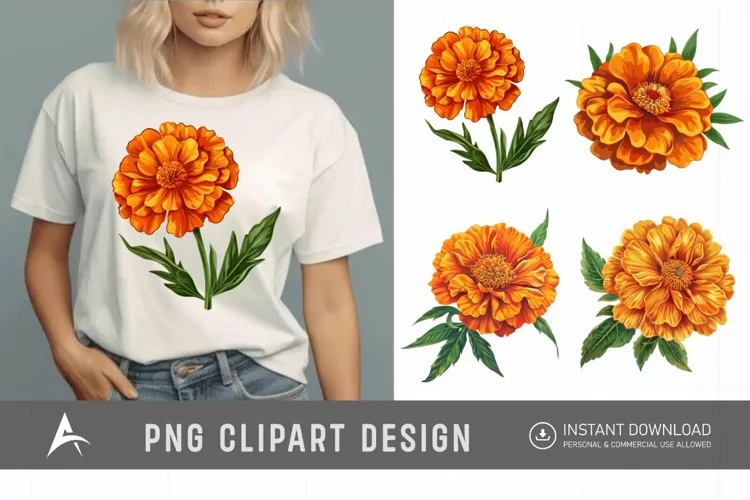 Watercolor Marigold Flower Clipart