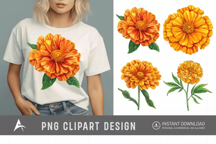 Watercolor Marigold Flower Clipart