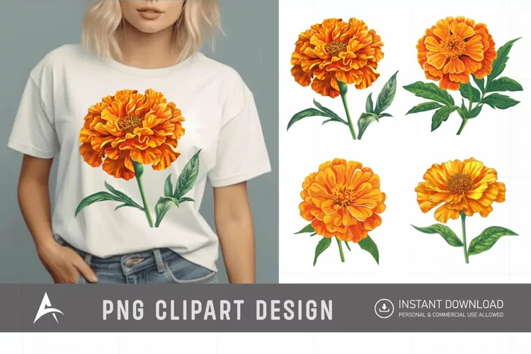Watercolor Marigold Flower Clipart