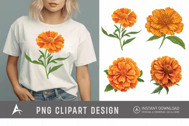 Watercolor Marigold Flower Clipart