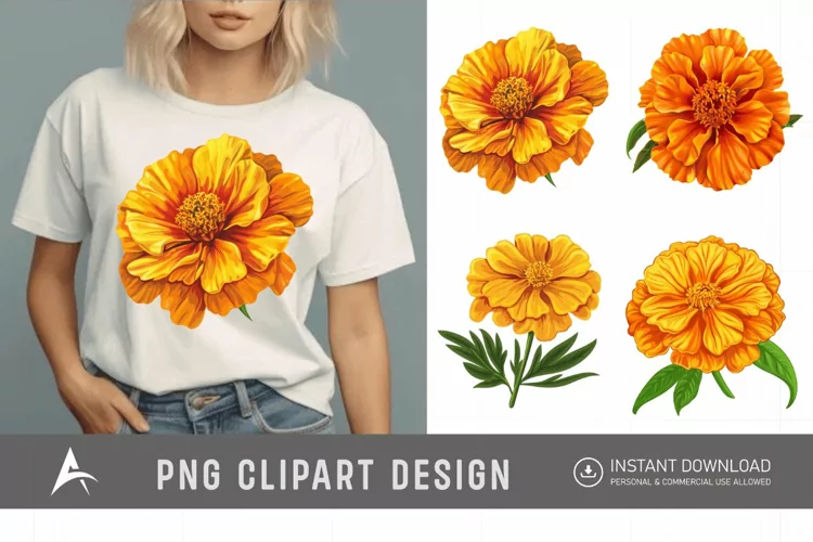 Watercolor Marigold Flower Clipart