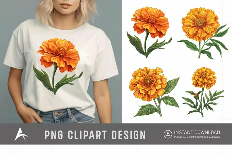 Watercolor Marigold Flower Clipart