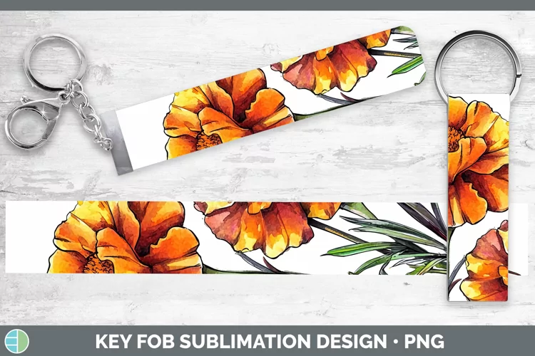 Watercolor Marigold Key Fob Sublimation Wristlet Designs