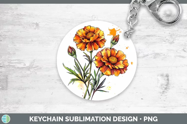 Watercolor Marigold Keychain Sublimation Keyring Designs