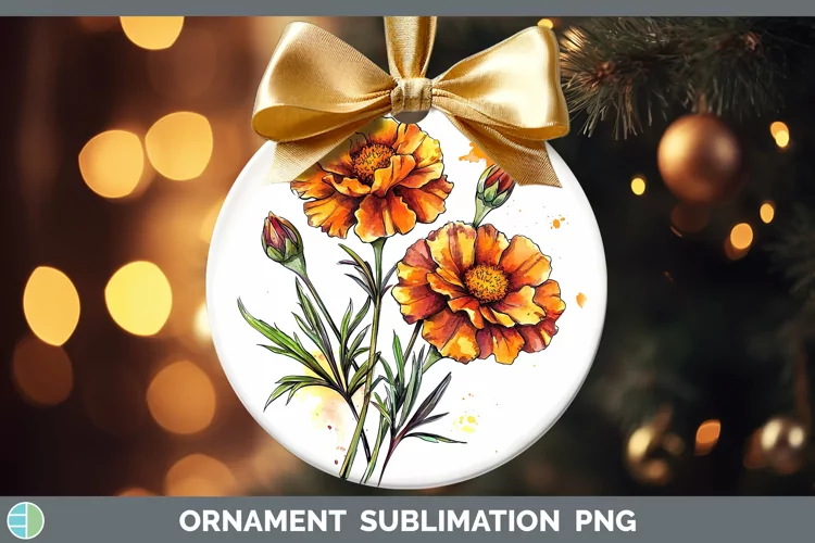 Watercolor Marigold Ornament Sublimation Bauble Designs