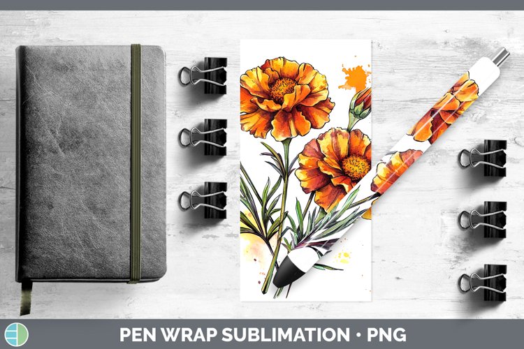 Watercolor Marigold Pen Wrap Sublimation Pen Designs