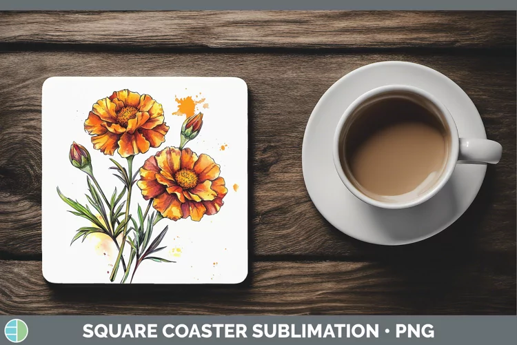 Watercolor Marigold Square Coaster Sublimation Coaster Desig