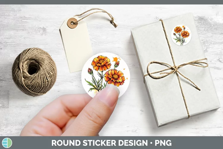 Watercolor Marigold Stickers | Round Labels Designs