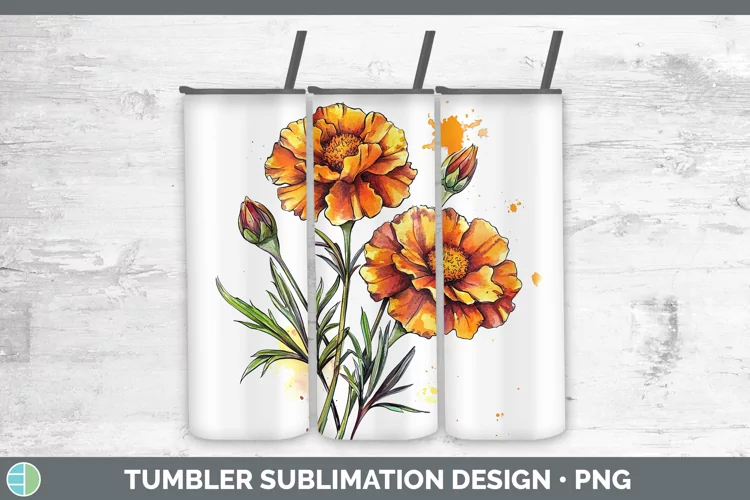 Watercolor Marigold Tumbler Sublimation 20 oz Skinny Tumbler