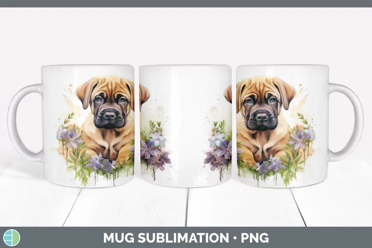 Watercolor Mastiff Dog Mug Wrap | Sublimation Coffee Cup Des