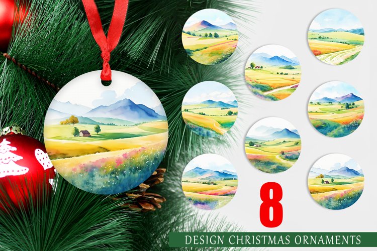 Christmas Ornaments Watercolor Meadows Landscape