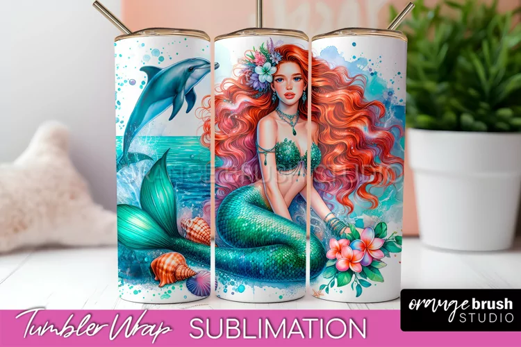 Mermaid Tumbler Wrap, Watercolor Mermaid Tumbler Sublimation