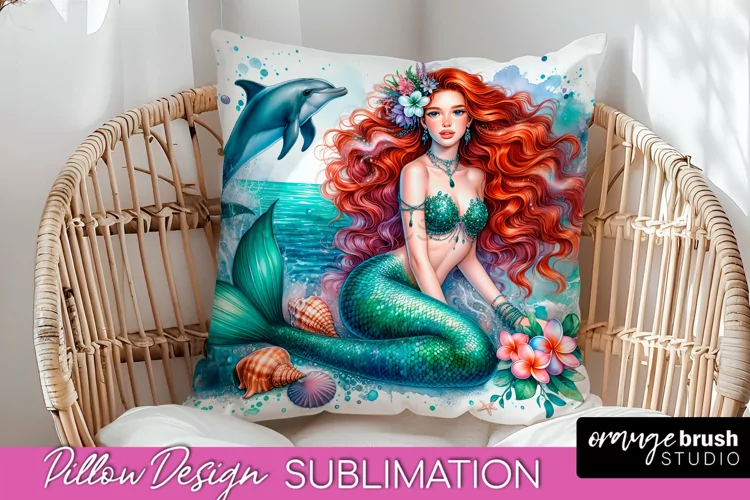 Watercolor Mermaid Pillow Cover - Summer Pillow Sublimation