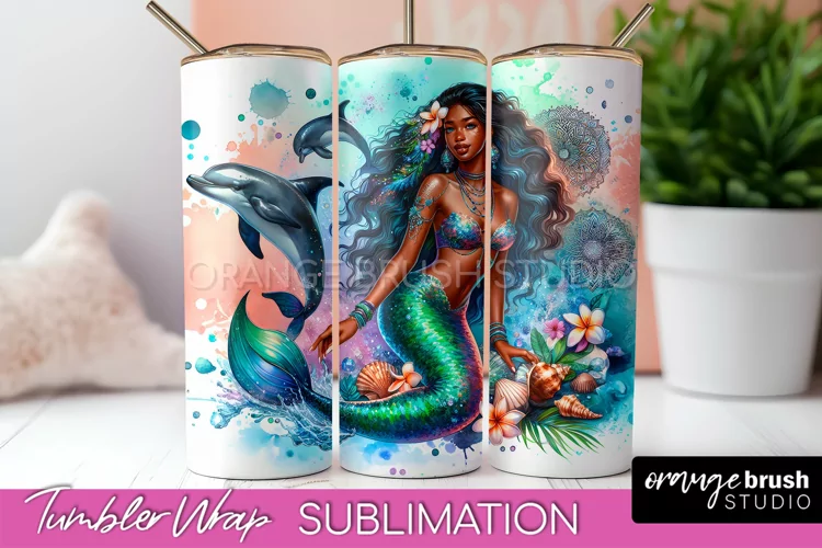 Mermaid Tumbler Wrap, Watercolor Mermaid Tumbler Sublimation