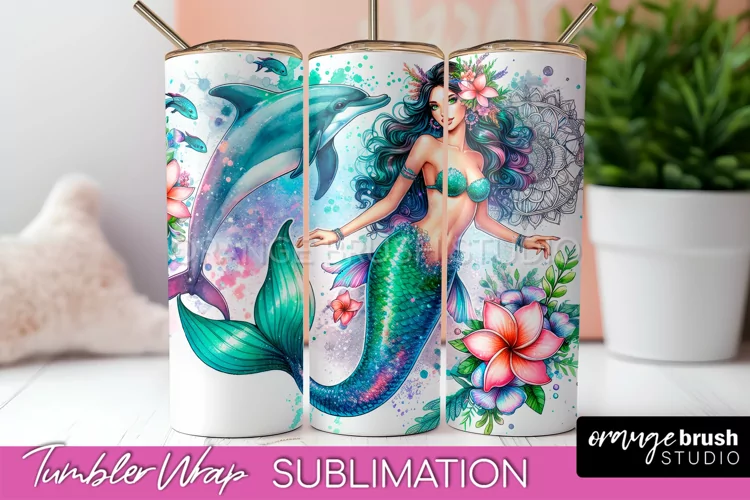 Mermaid Tumbler Wrap, Watercolor Mermaid Tumbler Sublimation