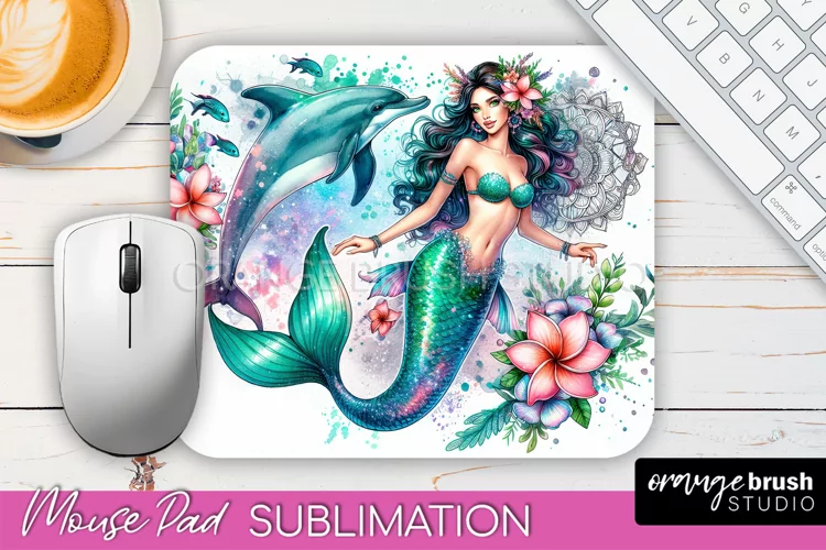 Mermaid Mouse Pad - Watercolor Mermaid Sublimation Mousepad