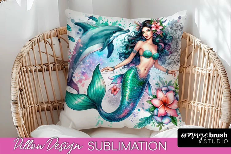 Watercolor Mermaid Pillow Cover - Summer Pillow Sublimation