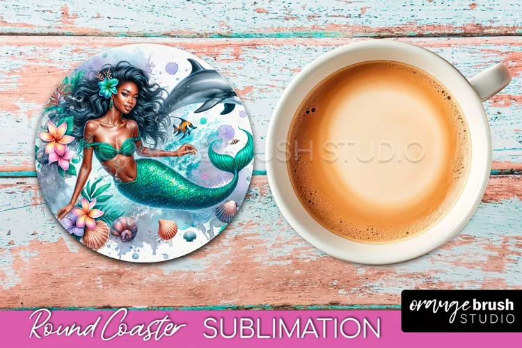 Watercolor Mermaid Coaster Sublimation, Round Car Coaster