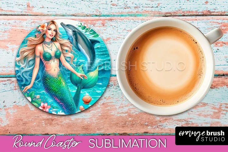 Watercolor Mermaid Coaster Sublimation, Round Car Coaster