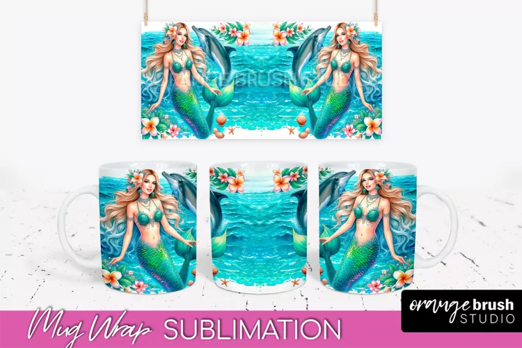 Mermaid Mug Wrap - Watercolor Mermaid Mug Sublimation Design