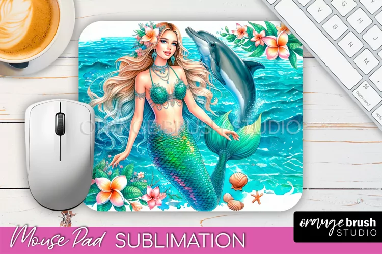 Mermaid Mouse Pad - Watercolor Mermaid Sublimation Mousepad