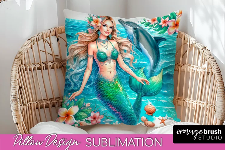 Watercolor Mermaid Pillow Cover - Summer Pillow Sublimation