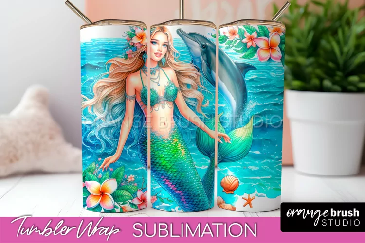 Mermaid Tumbler Wrap, Watercolor Mermaid Tumbler Sublimation