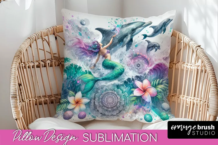 Watercolor Mermaid Pillow Cover - Summer Pillow Sublimation