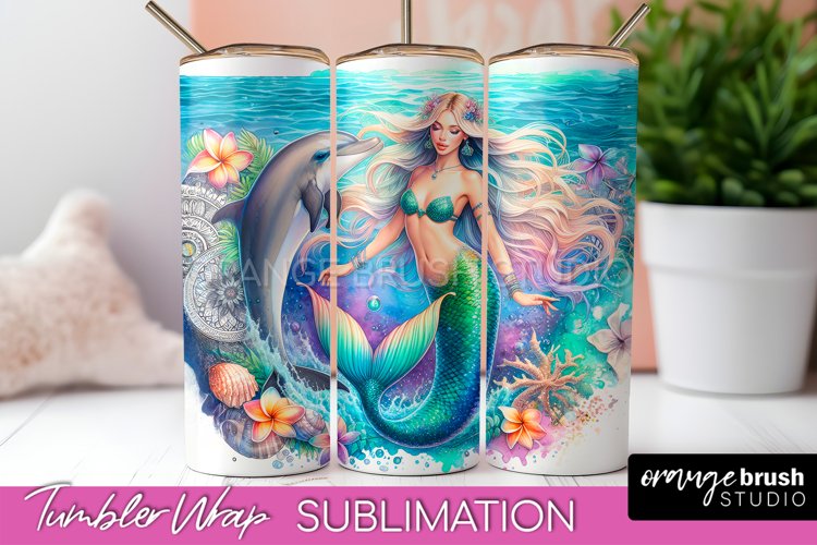 Mermaid Tumbler Wrap, Watercolor Mermaid Tumbler Sublimation