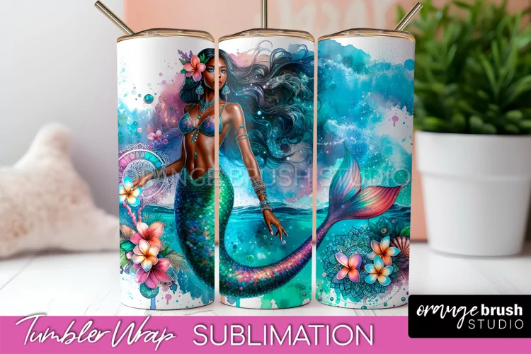 Mermaid Tumbler Wrap, Watercolor Mermaid Tumbler Sublimation