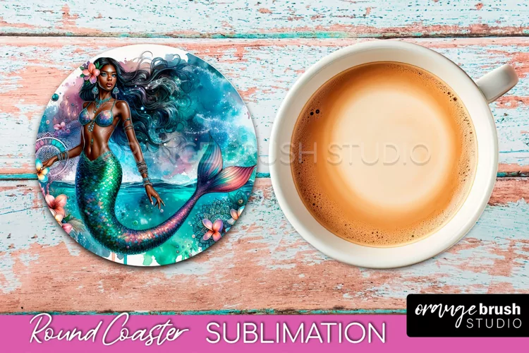 Watercolor Mermaid Coaster Sublimation, Round Car Coaster