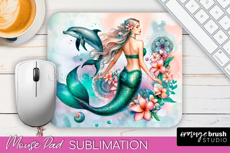 Mermaid Mouse Pad - Watercolor Mermaid Sublimation Mousepad